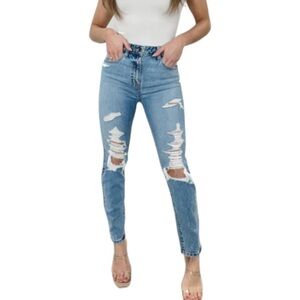 Oasis by Eunina High Rise Ripped Skinny Ankle Jeans